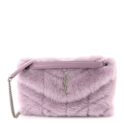 Saint Laurent Merino Shearling Lambskin Quilted Small Loulou Puffer Monogram Chain Satchel Lila 1 of 10