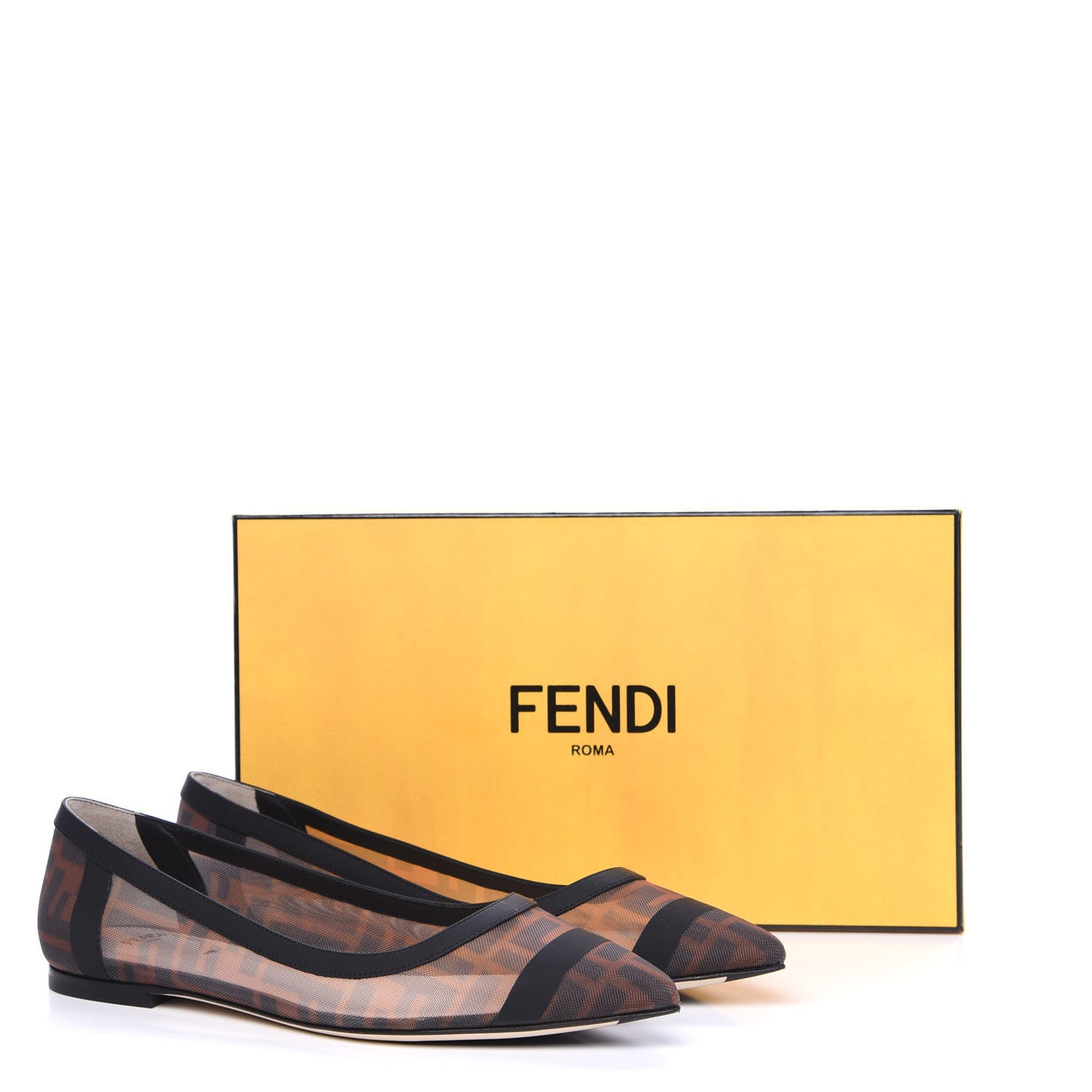 Fendi Mesh FF Skimmer Ballerina Flats 39 Tobacco Moro Black 8 of 8
