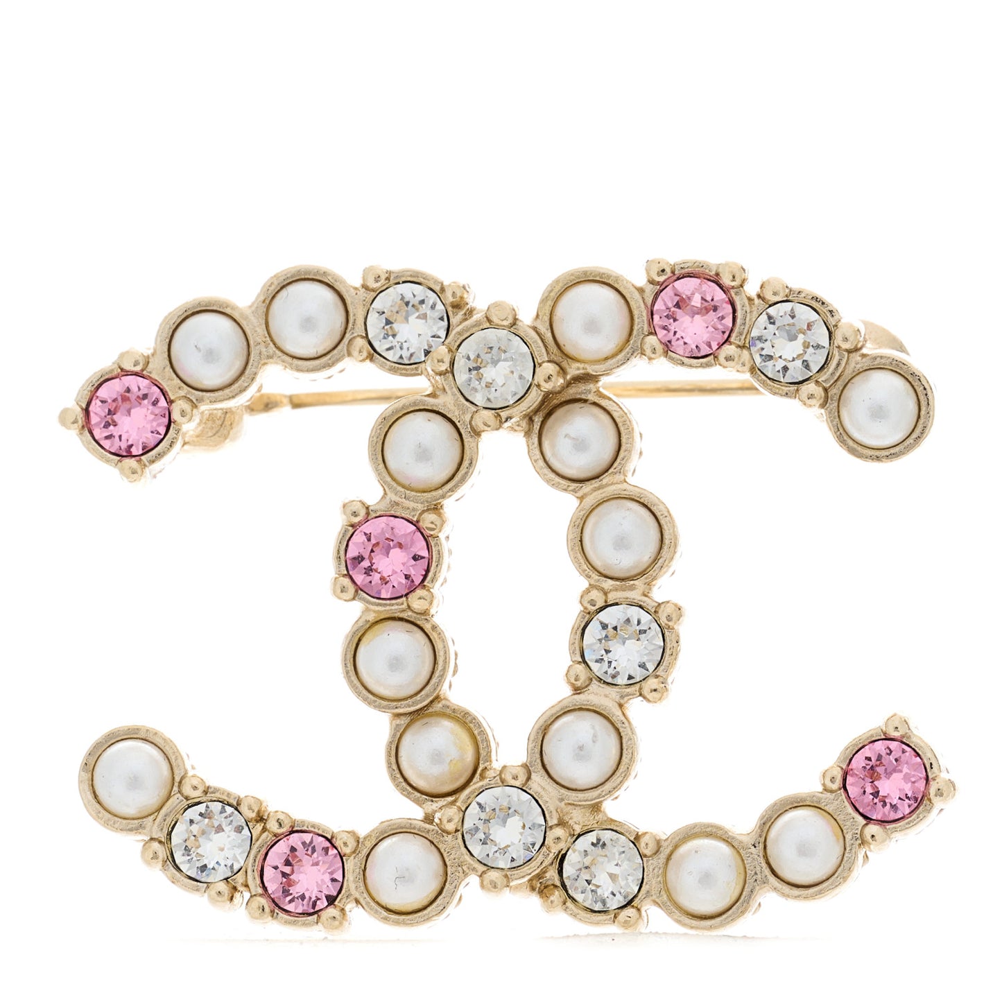 Pearl Crystal CC Brooch Gold Pearly White Purple