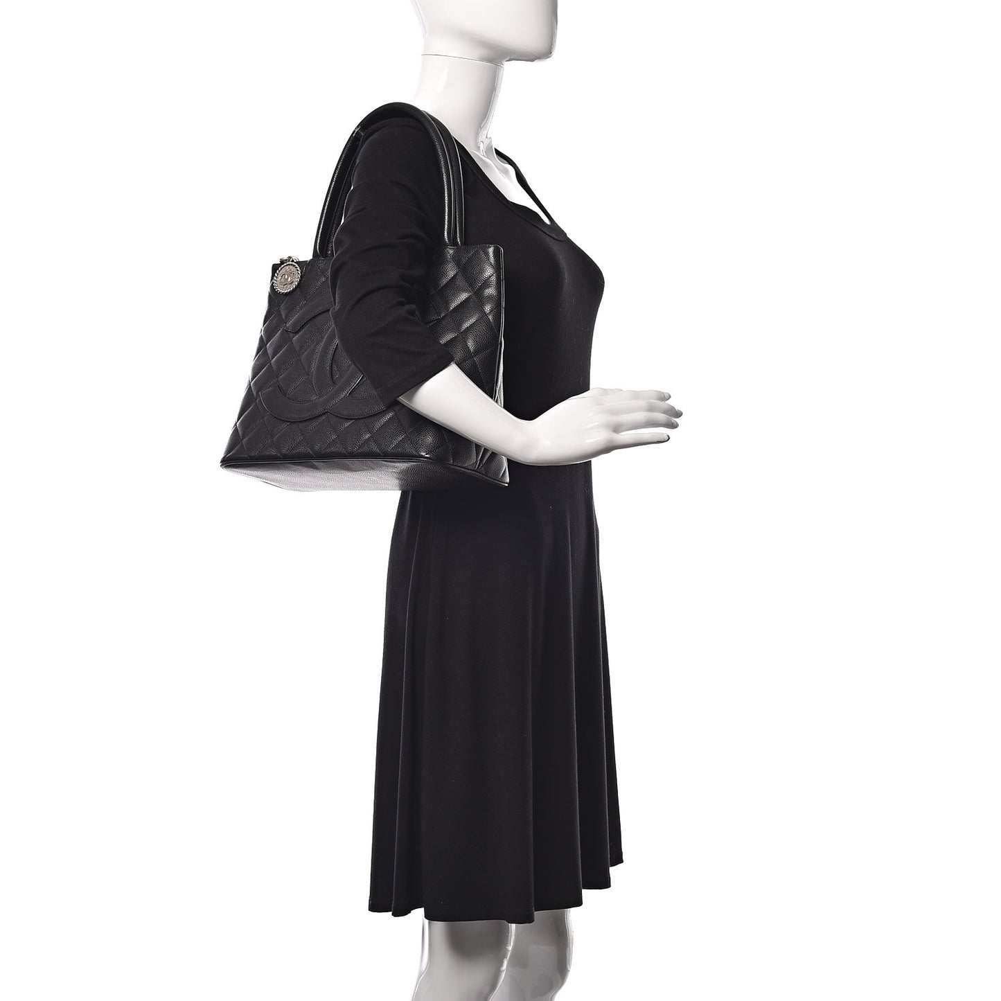 Caviar Quilted Medallion Tote Black