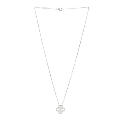 Van Cleef & Arpels 18K White Gold Diamond Guilloche Vintage Alhambra Pendant Necklace 3 of 5