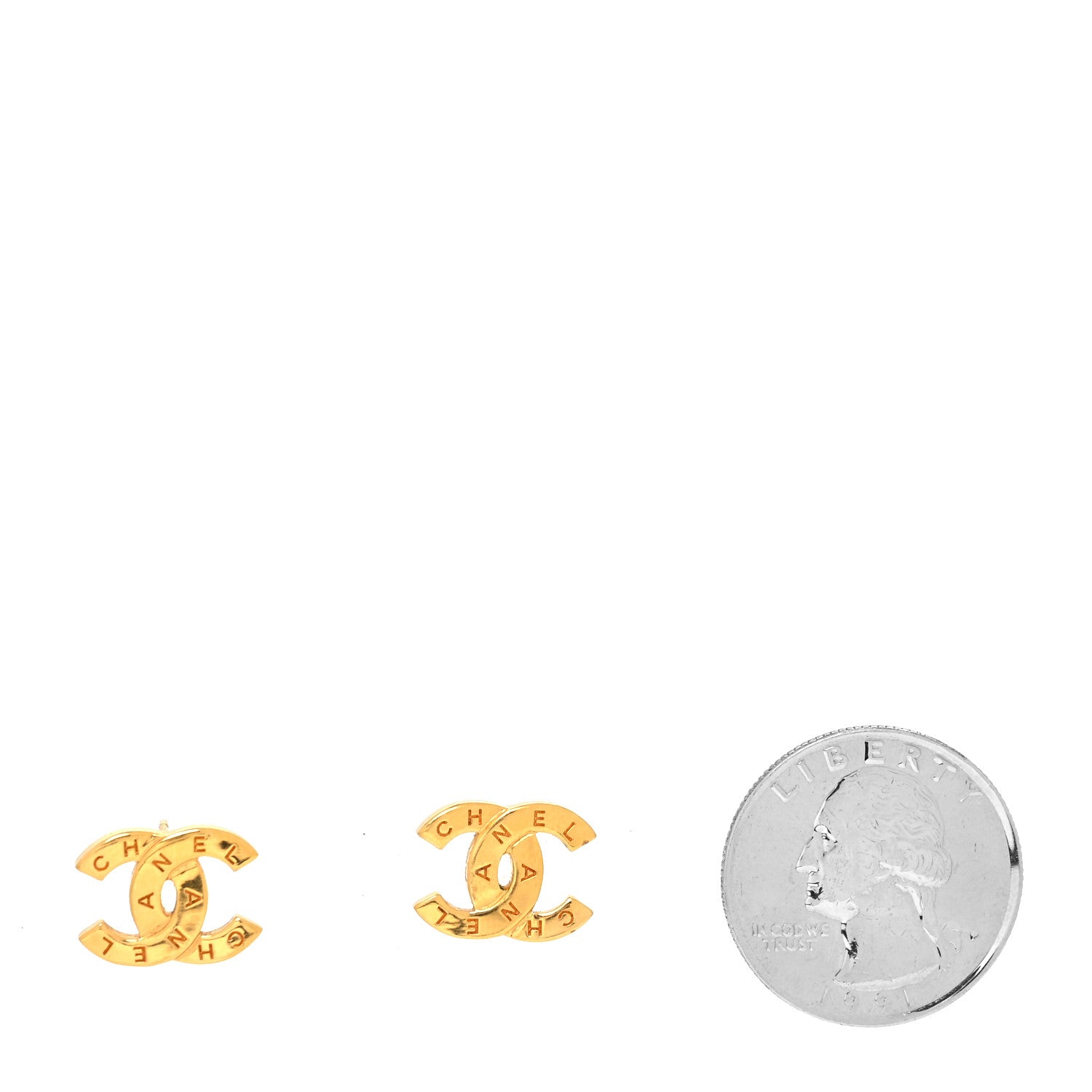 Chanel Metal CC Paris Button Stud Earrings Gold 2 of 4