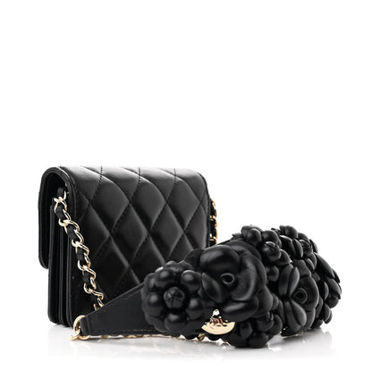 Chanel Lambskin Quilted Camellia Card Holder On Chain Black 3 of 12