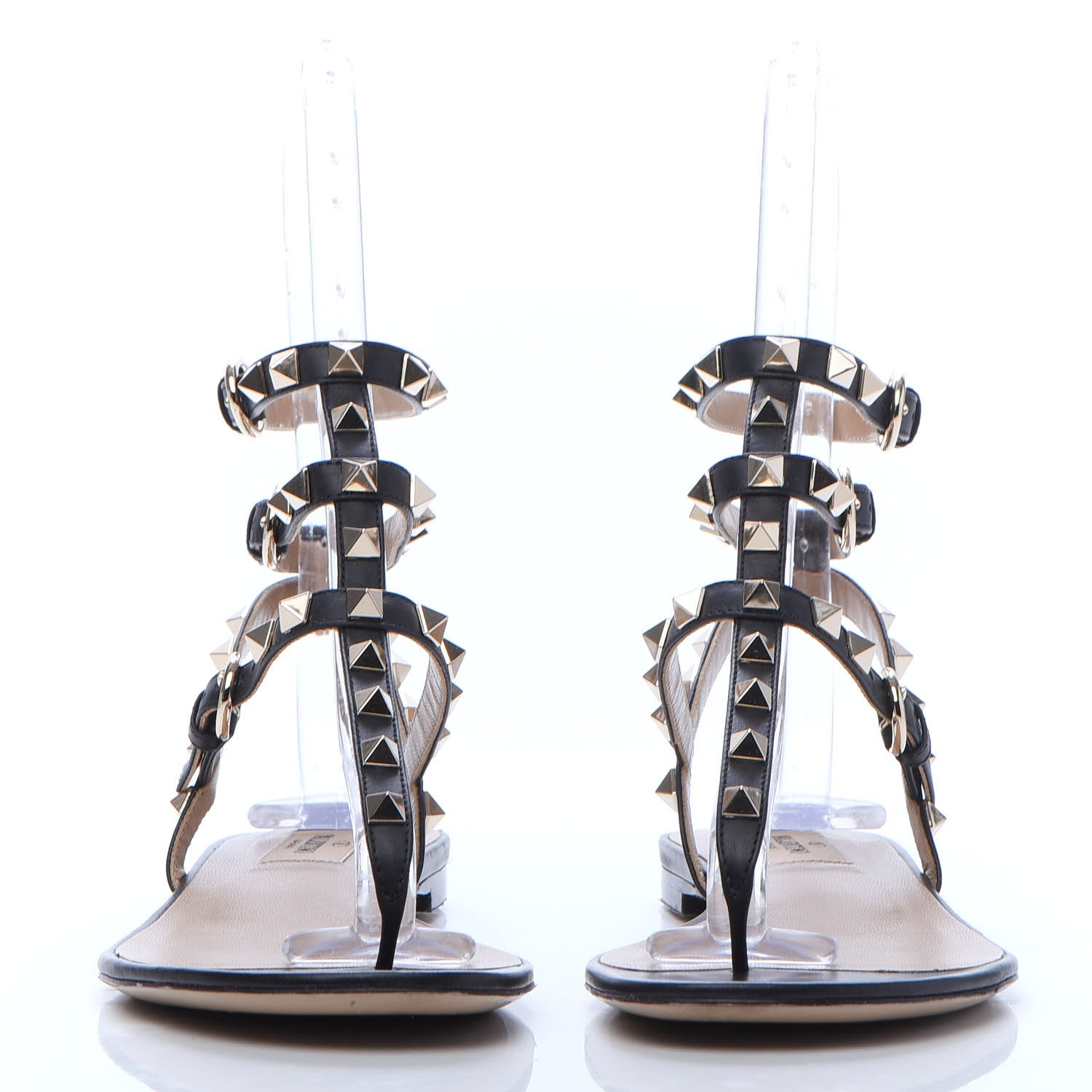 Valentino Garavani Calfskin Rockstud Ankle Wrap Flat Thong Sandals 37.5 Black 2 of 9