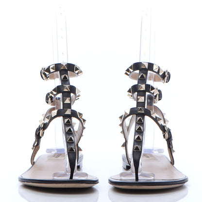 Valentino Garavani Calfskin Rockstud Ankle Wrap Flat Thong Sandals 37.5 Black 2 of 9