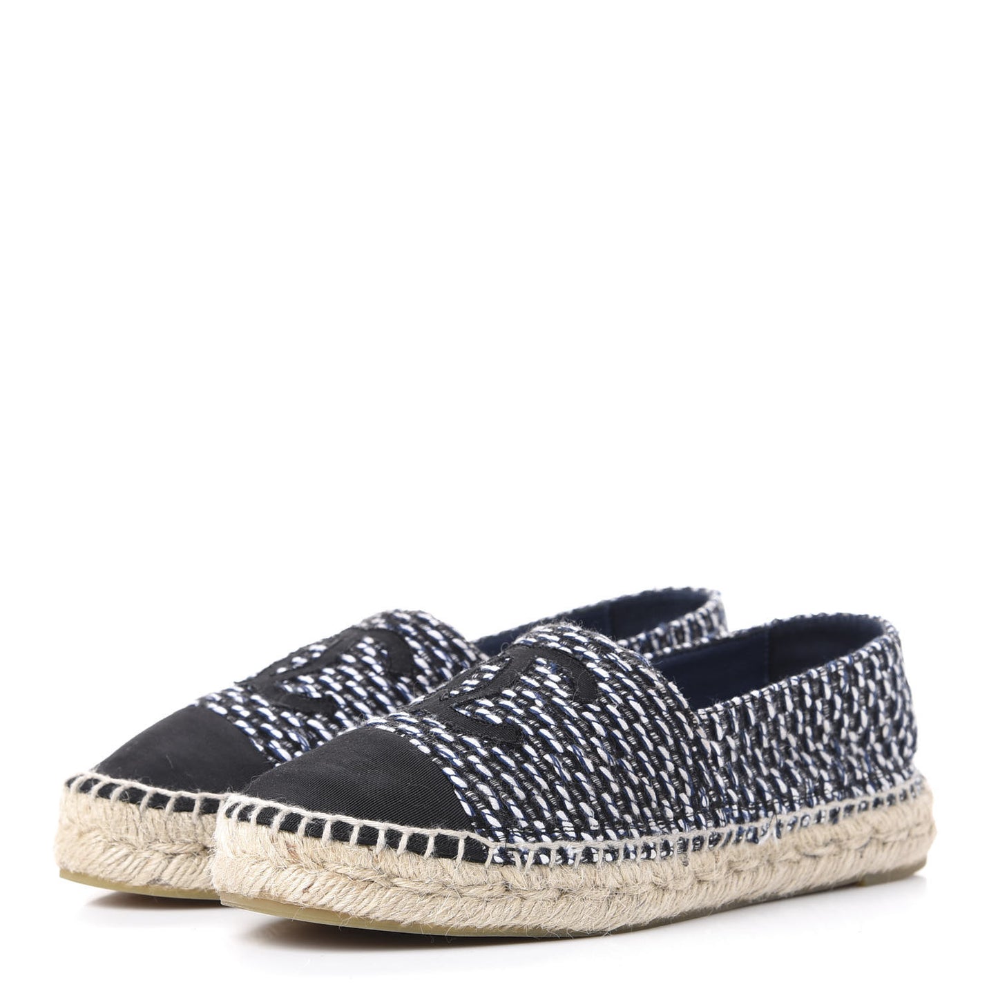 Tweed Grosgrain CC Espadrilles 36 Black Navy White