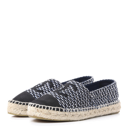 Chanel Tweed Grosgrain CC Espadrilles 36 Black Navy White 3 of 11