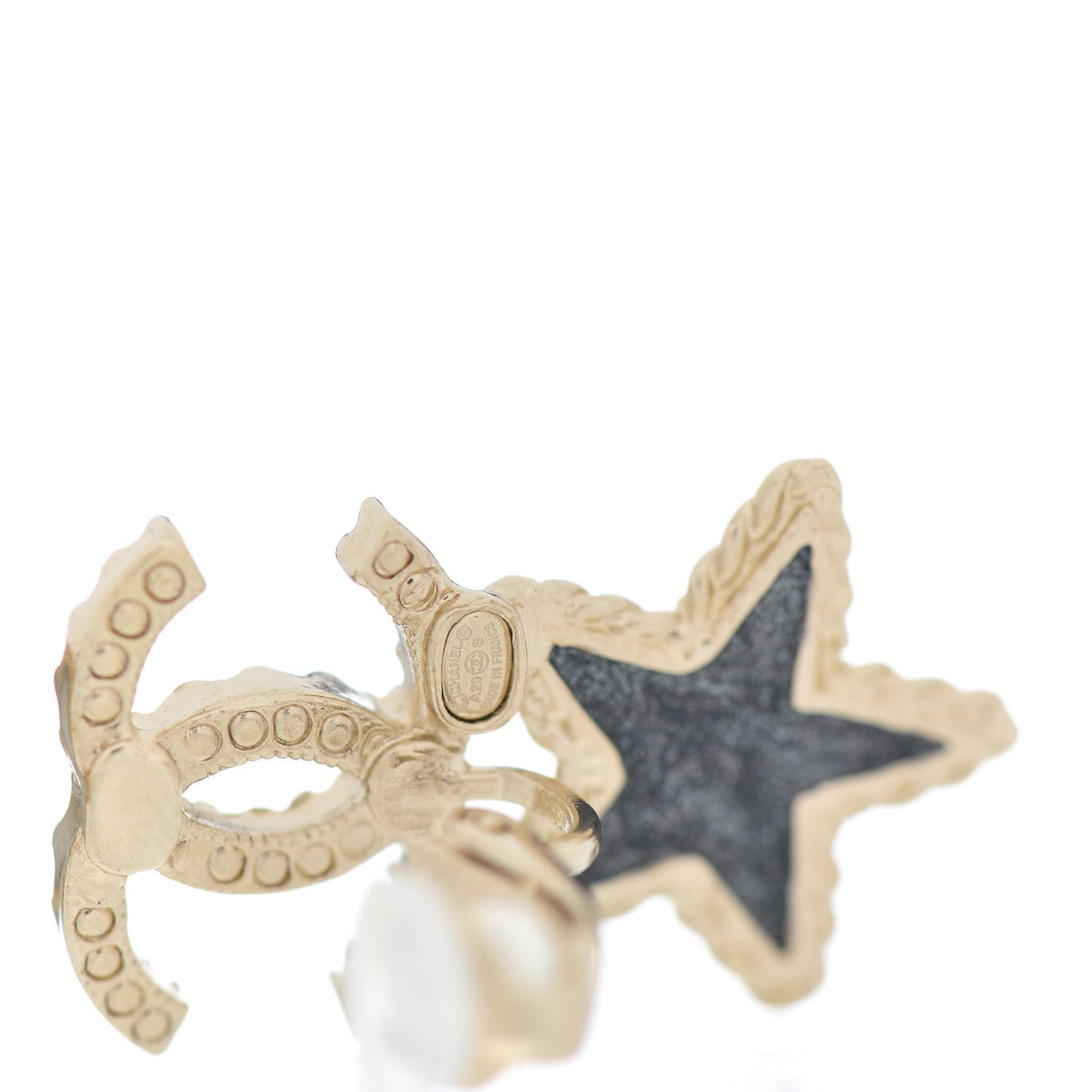 Crystal Enamel CC Star Heart Clip On Earrings Gold