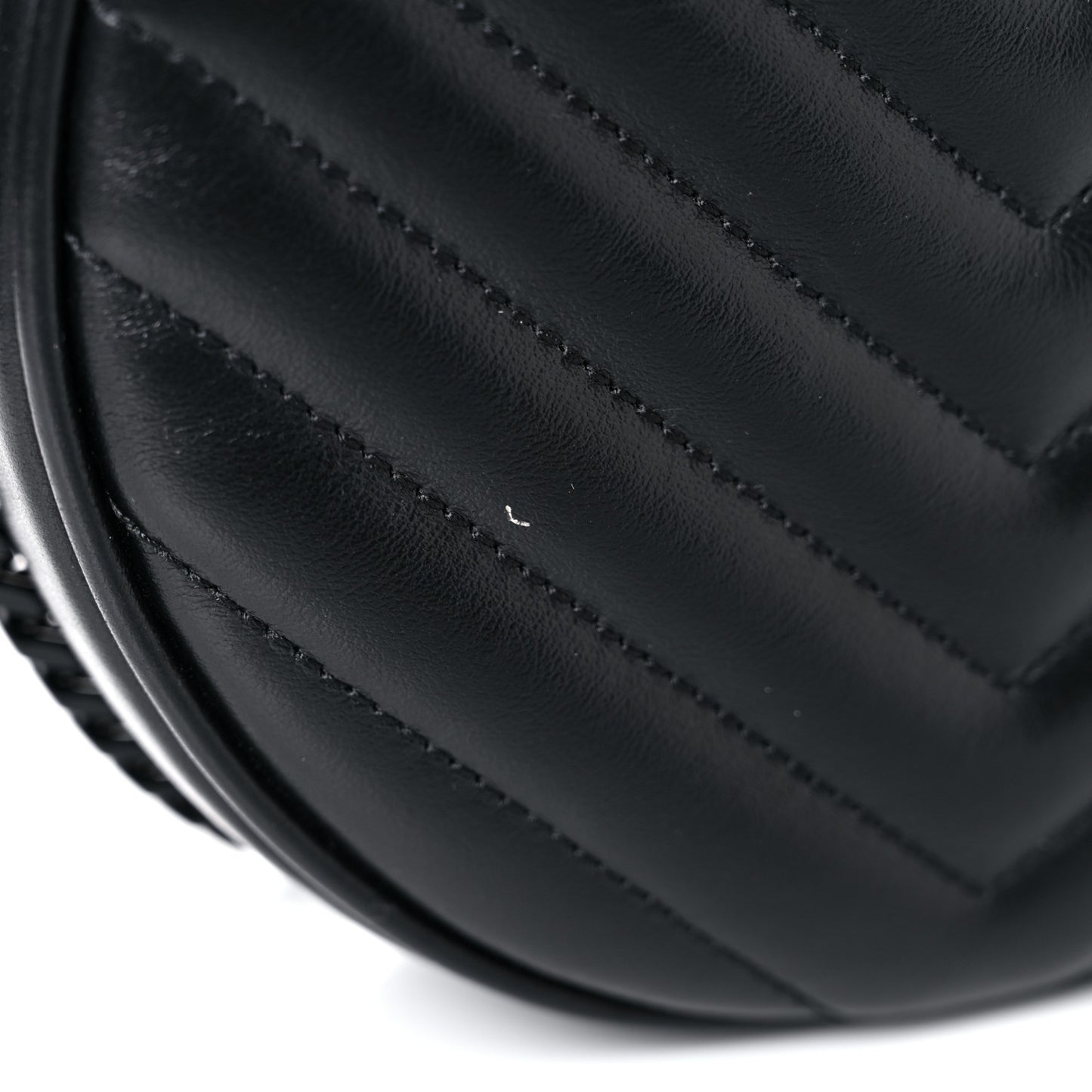 Calfskin Matelasse Chevron Round Vinyle Camera Bag Black
