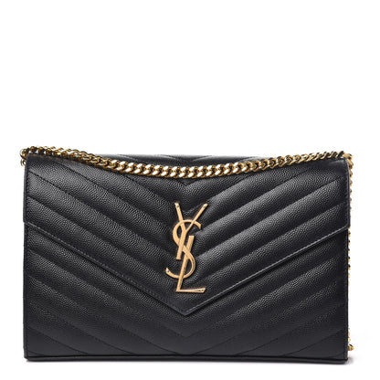 Saint Laurent Grain De Poudre Matelasse Chevron Monogram Chain Wallet Black 1 of 13