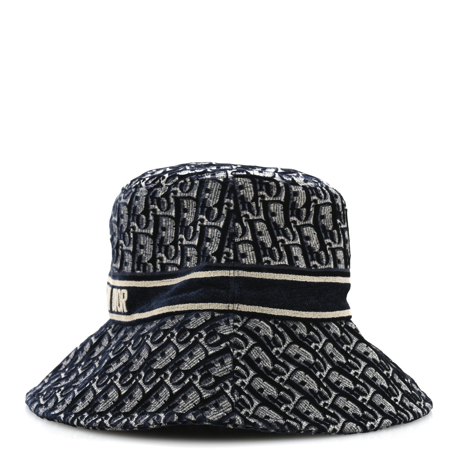 Christian Dior Velvet Oblique Large Brim Bucket Hat 58 Bleu Marine