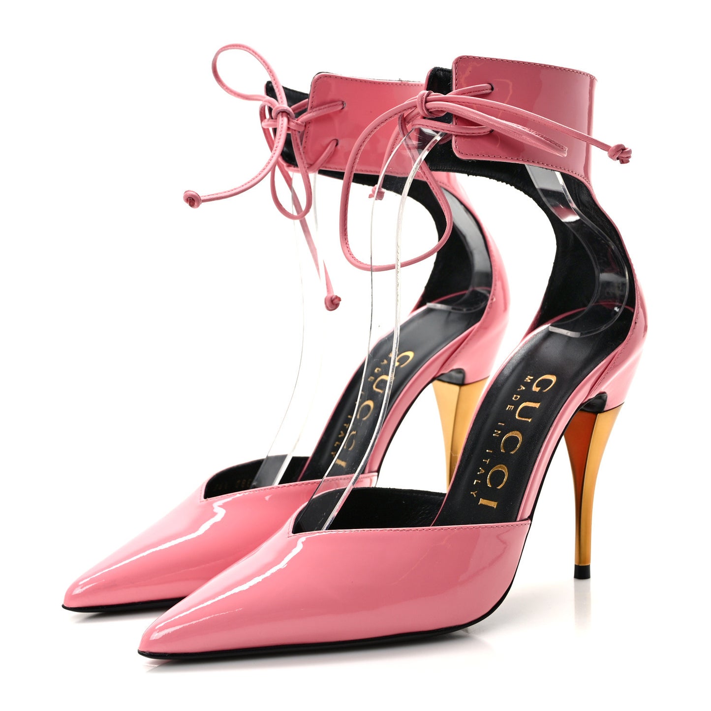 Vitello Vernice Soft Nappa Priscilla Ankle Cuff Pumps 36.5 Butterfly Pink