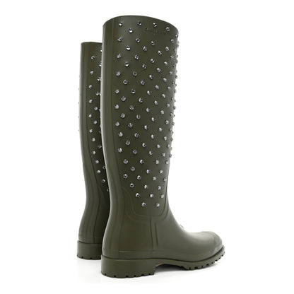 Saint Laurent Rubber Studded Festival Rain Boots 37 New Kaki Fonce 5 of 14