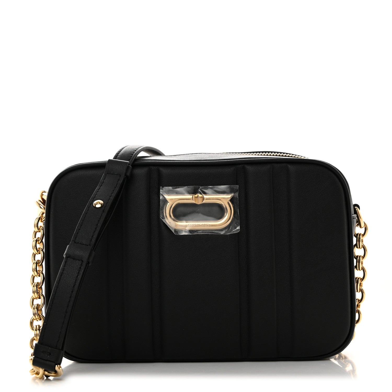 Salvatore Ferragamo Calfskin Quilted Medium Gancini Camera Case Black 1 of 10