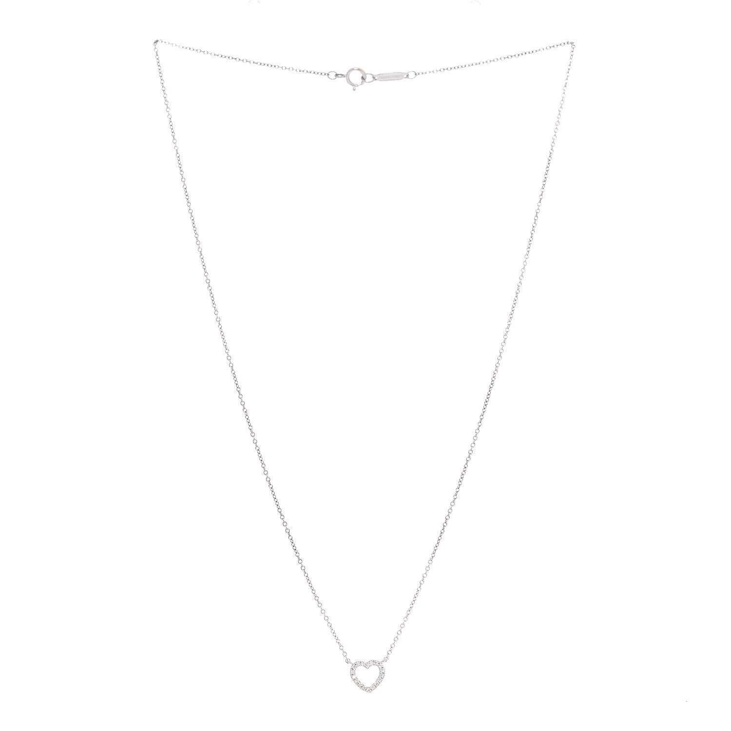 Tiffany 18K White Gold Diamond Metro Heart Pendant Necklace 2 of 5