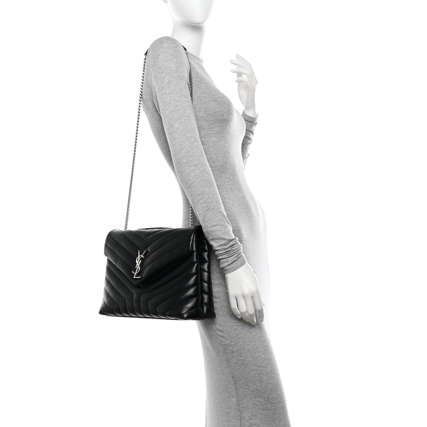Calfskin Y Quilted Monogram Medium Loulou Chain Satchel Black