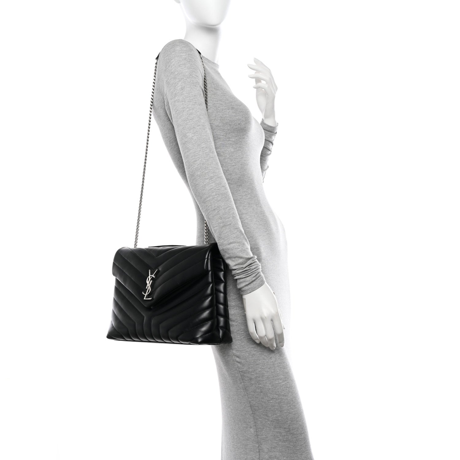 Saint Laurent Calfskin Y Quilted Monogram Medium Loulou Chain Satchel Black 2 of 11