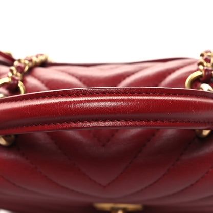 Chanel Lambskin Reverse Chevron Quilted Mini Round Top Handle Flap Red 13 of 13