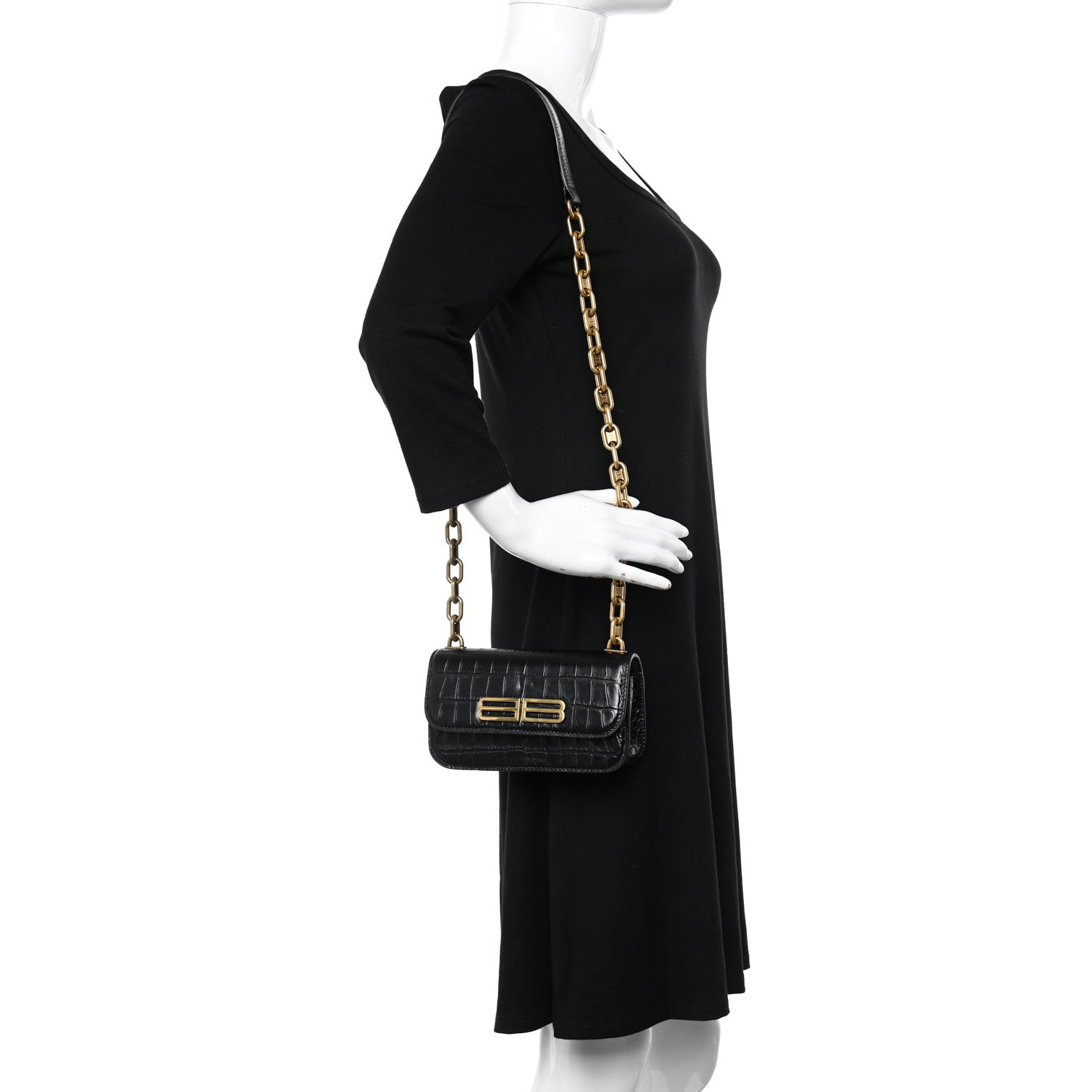 Balenciaga Extra Supple Calfskin Crocodile Embossed Gossip Chain Bag XS Black 2 of 11