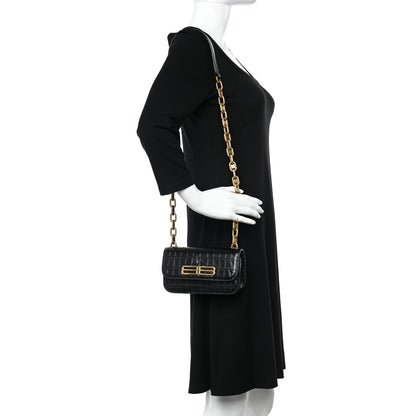 Balenciaga Extra Supple Calfskin Crocodile Embossed Gossip Chain Bag XS Black 2 of 11