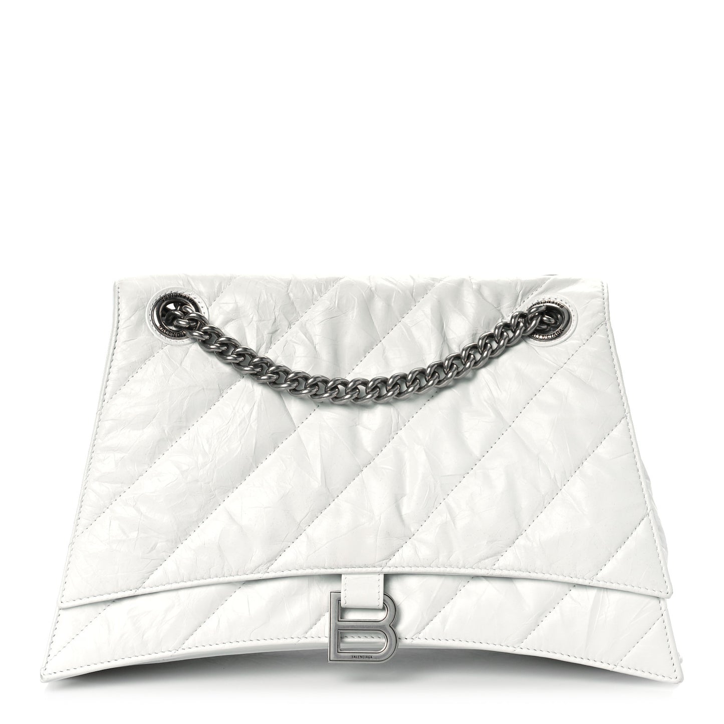 Crushed Calfskin Quilted Medium Crush Chain Bag Optic White