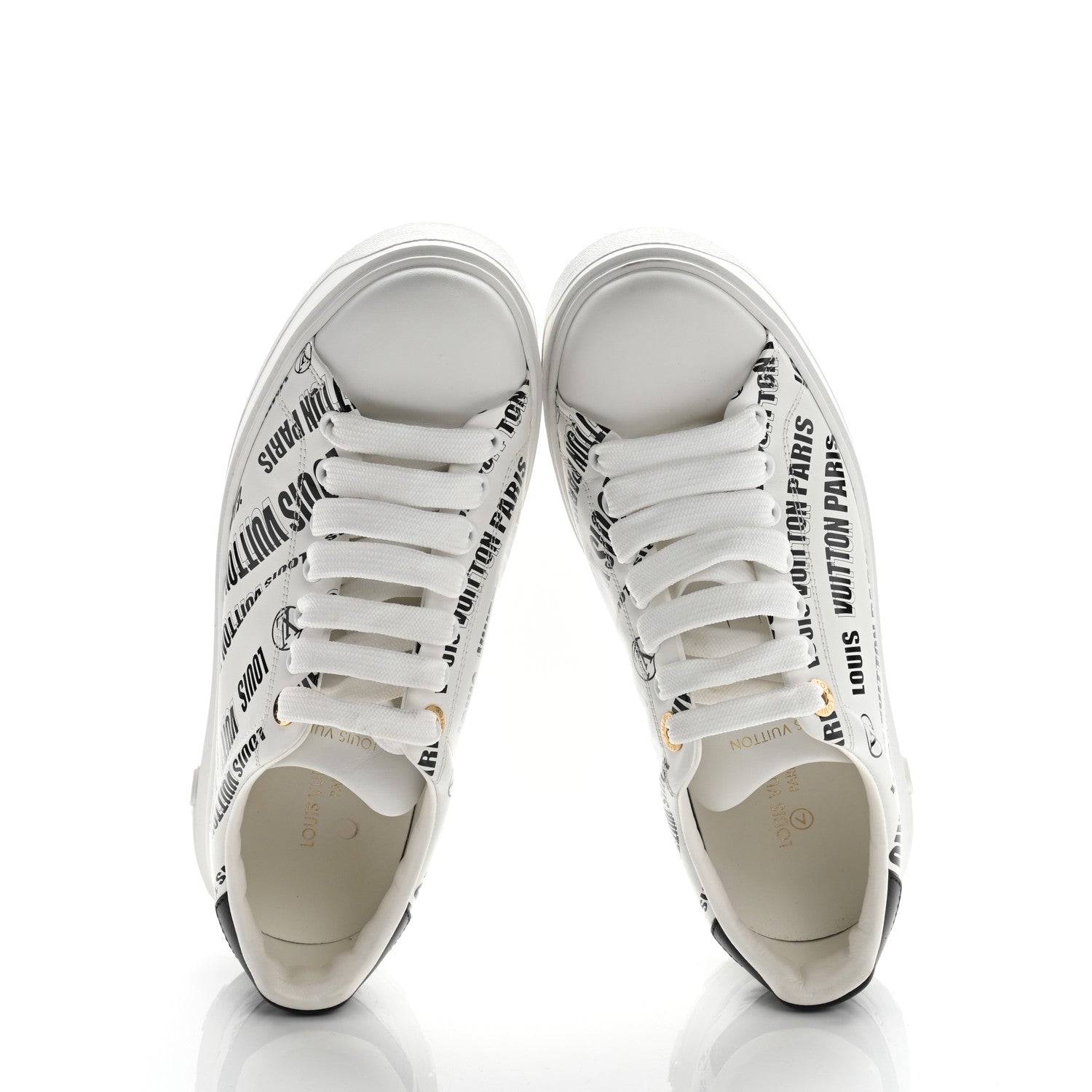 Louis Vuitton Calfskin Printed Time Out Trainer Sneakers 37 White Black 2 of 10