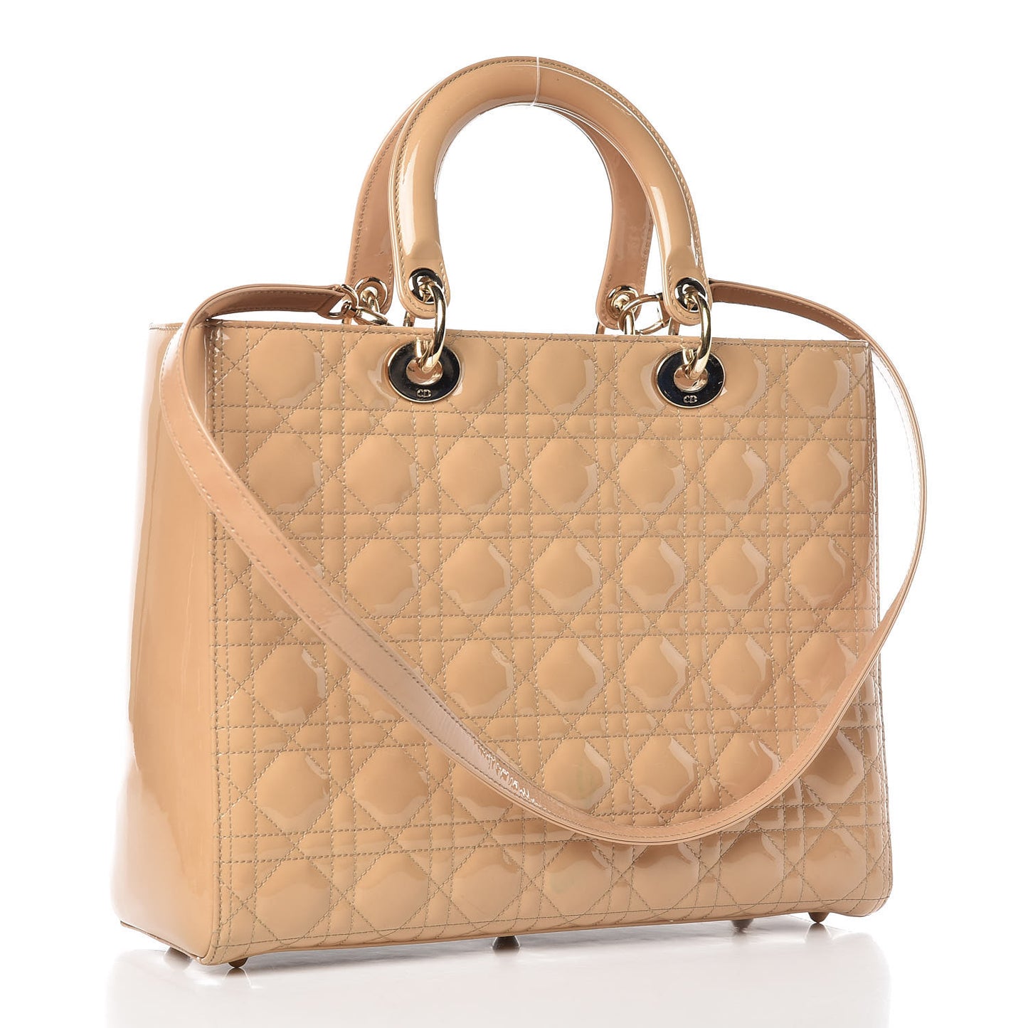 Patent Cannage Large Lady Dior Dark Beige
