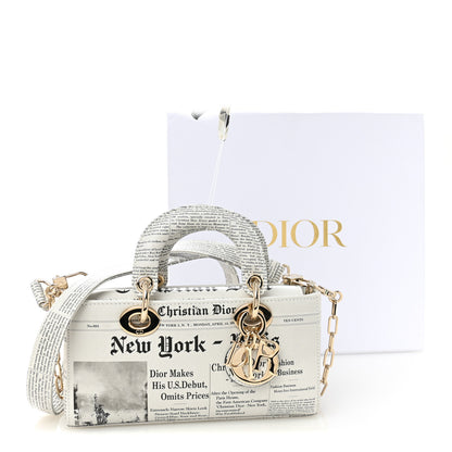 Christian Dior Calfskin Newspaper Printed Small Lady D-Joy Black White 11 of 12