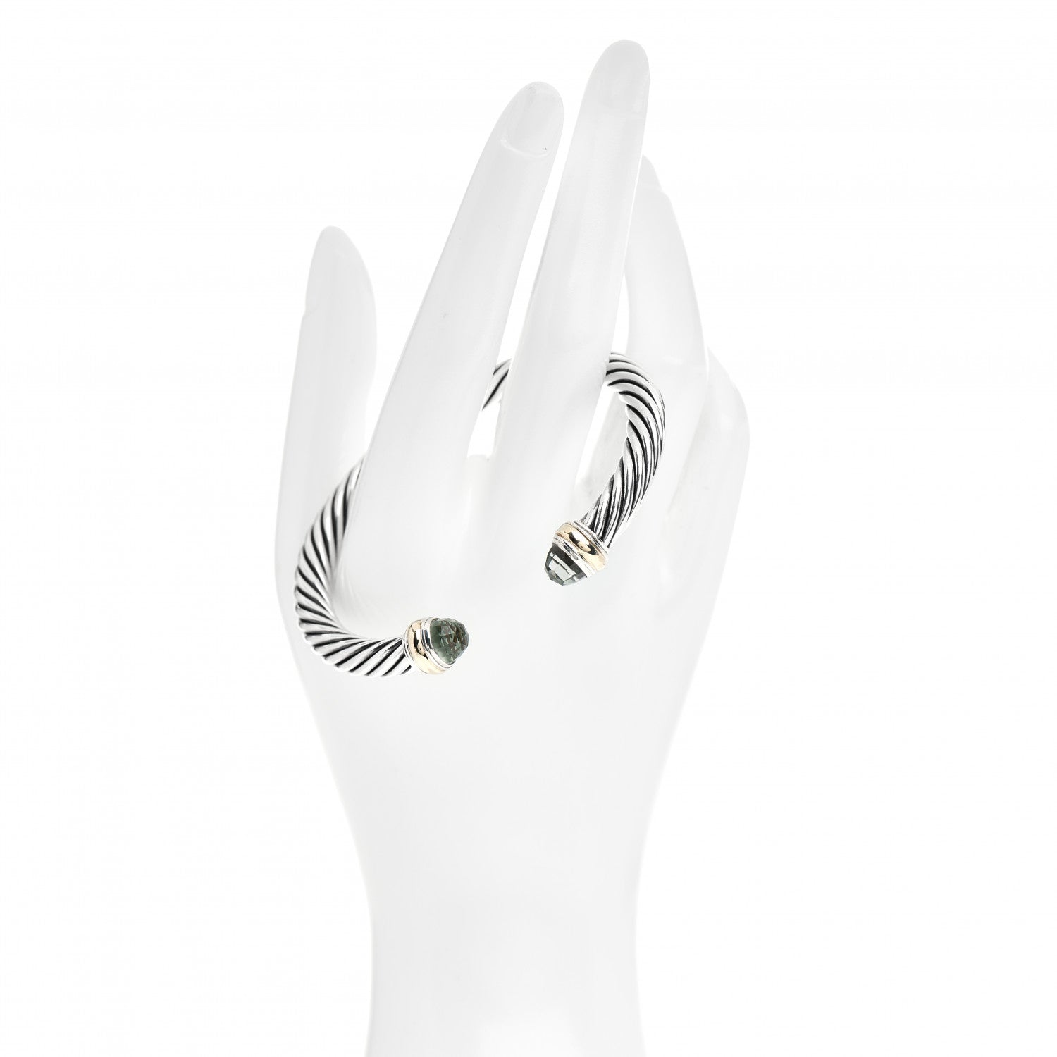 David Yurman Sterling Silver 14K Yellow Gold Prasiolite 7mm Cable Classics Bracelet 2 of 4