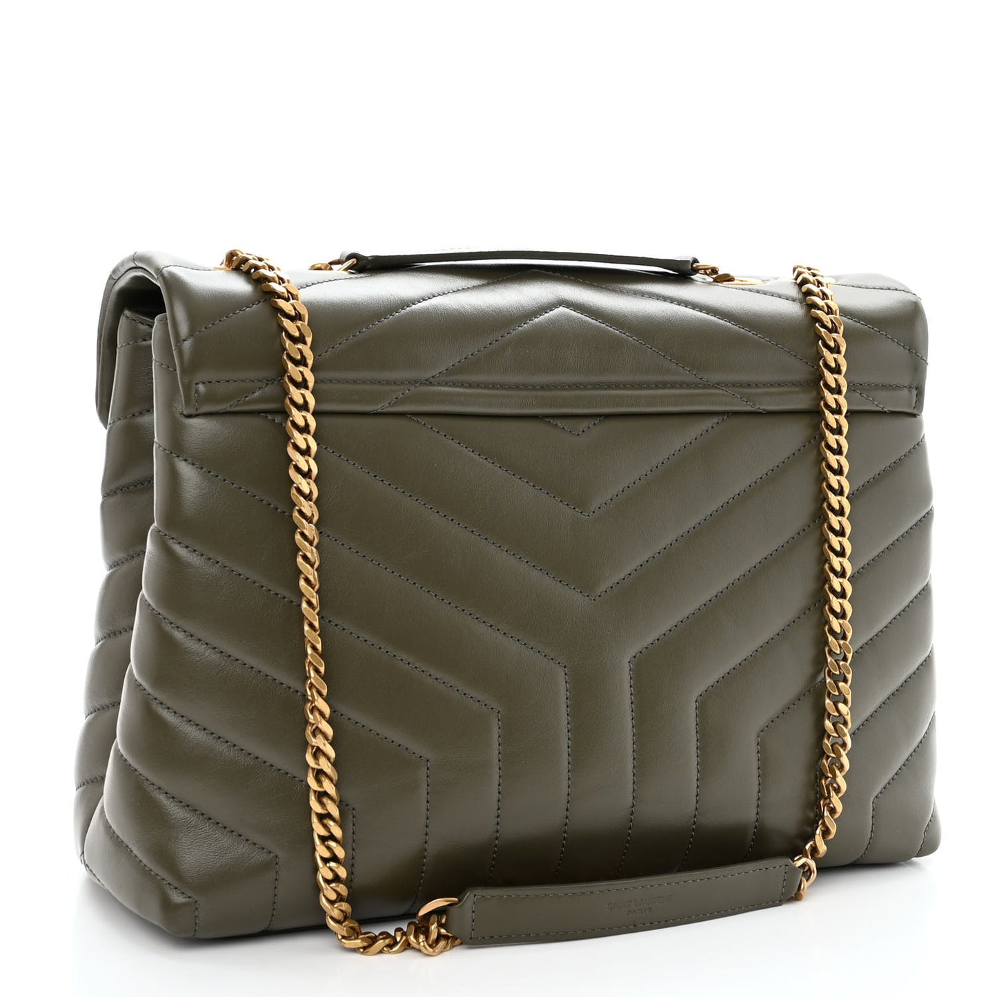 Calfskin Y Quilted Monogram Medium Loulou Chain Satchel Military Olive