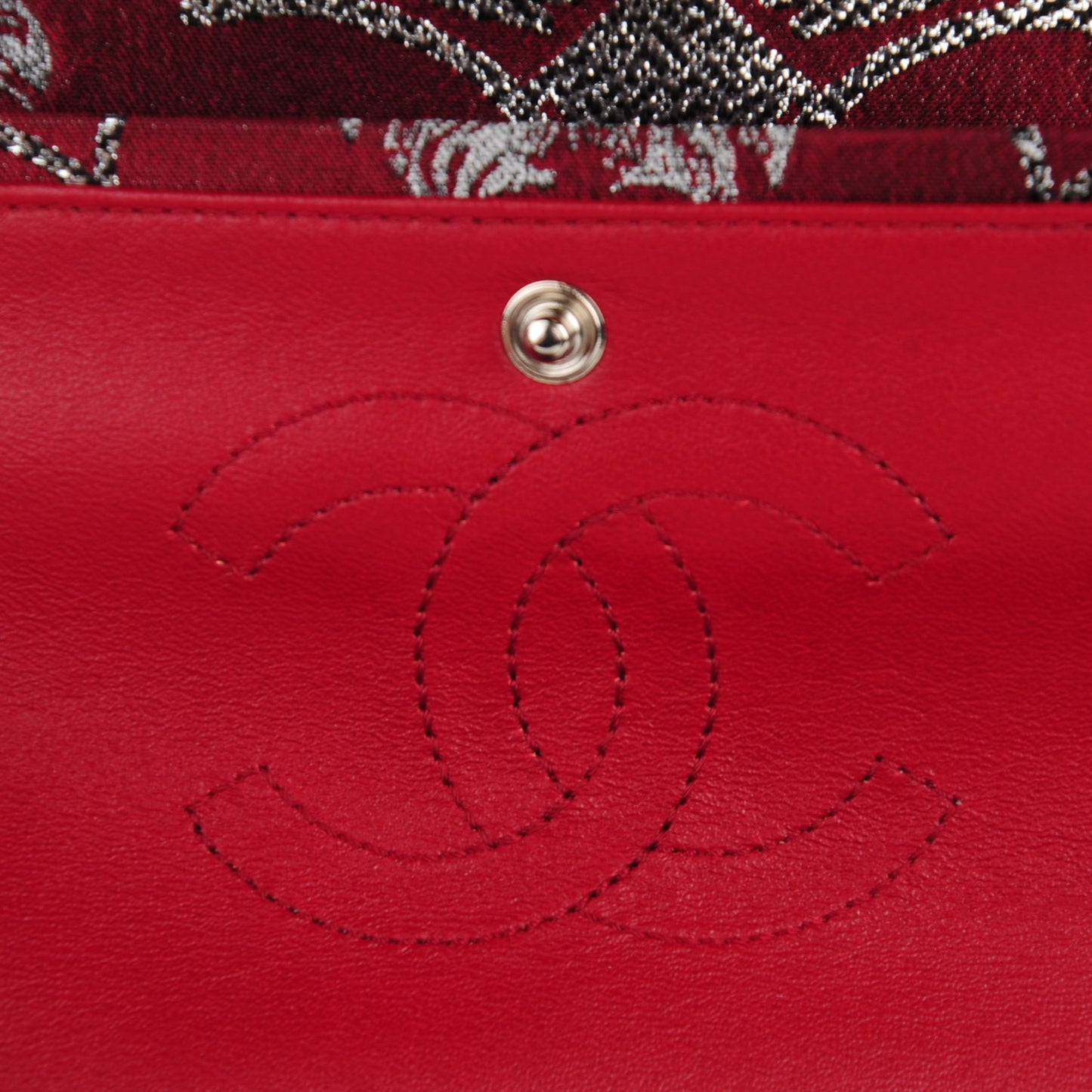 Metallic Brocade Quilted Medium Double Flap Rouge Argent