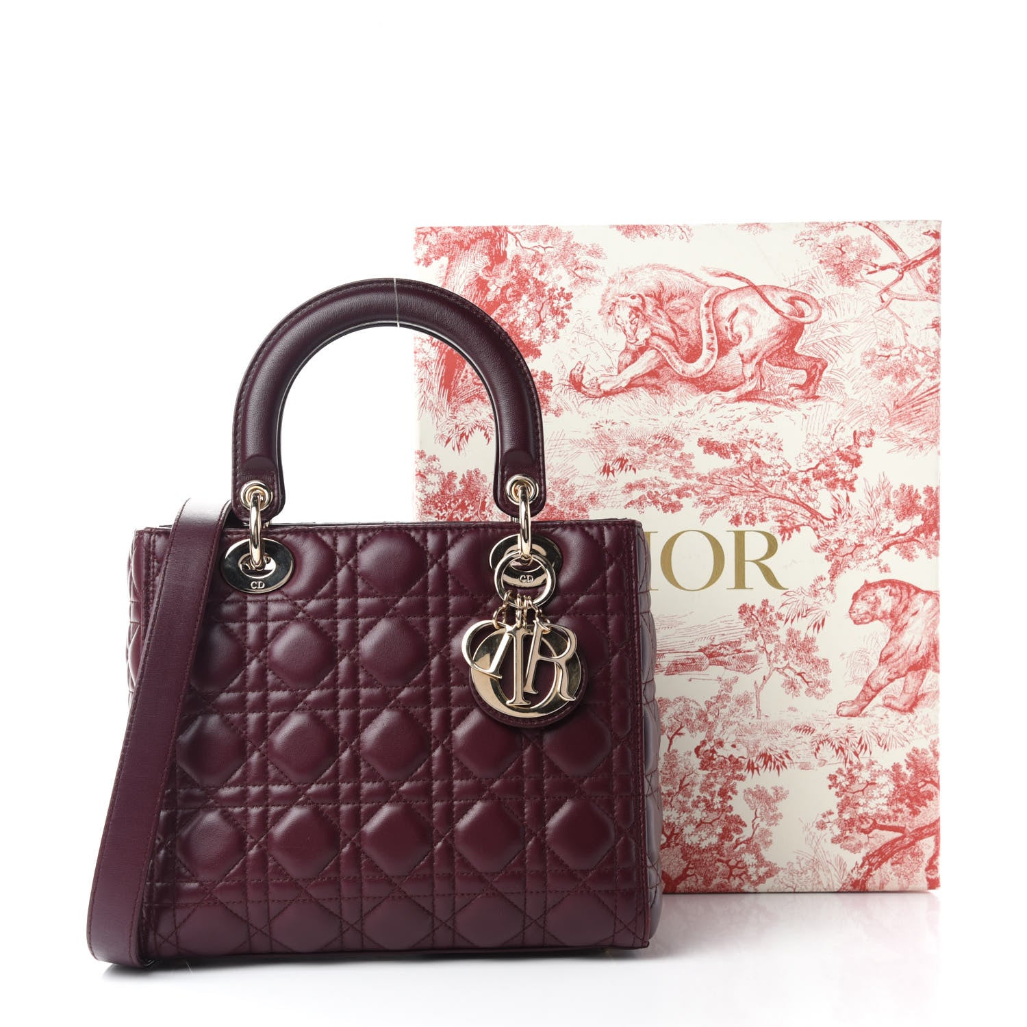 Christian Dior Lambskin Cannage Medium Lady Dior Burgundy 11 of 11