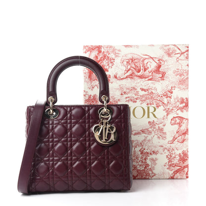 Christian Dior Lambskin Cannage Medium Lady Dior Burgundy 11 of 11