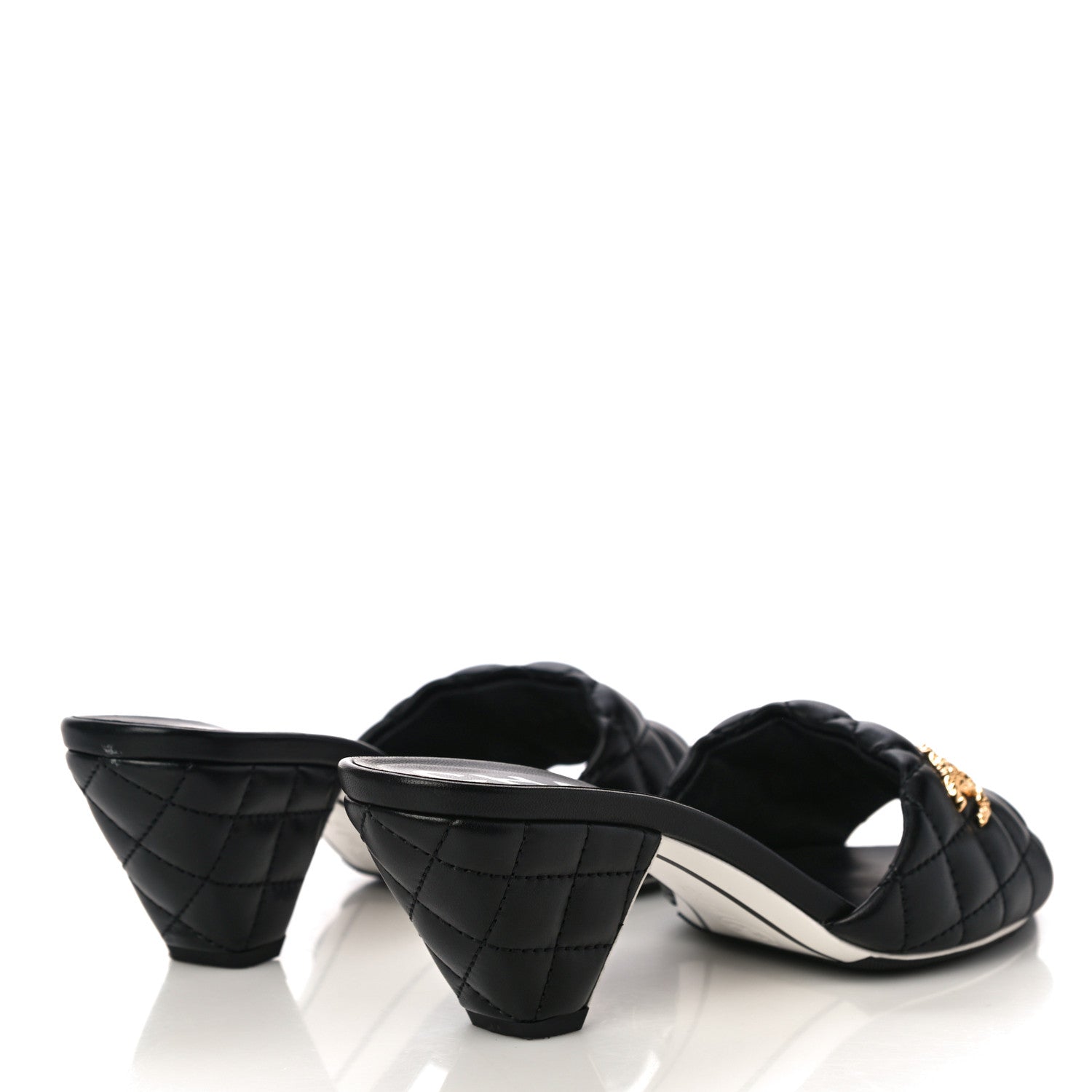 Chanel Lambskin Quilted Textured CC Mules 37 Black 3 of 12