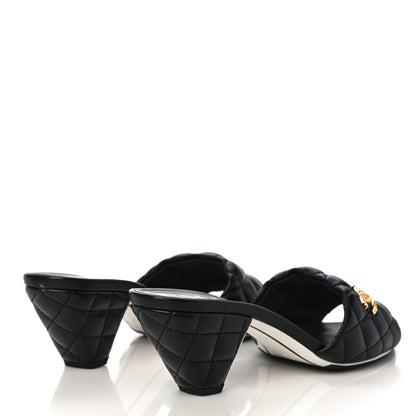 Chanel Lambskin Quilted Textured CC Mules 37 Black 3 of 12