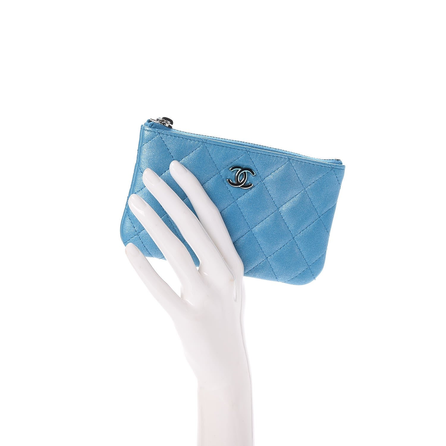Chanel Metallic Lambskin Small Cosmetic Case Turquoise 2 of 8
