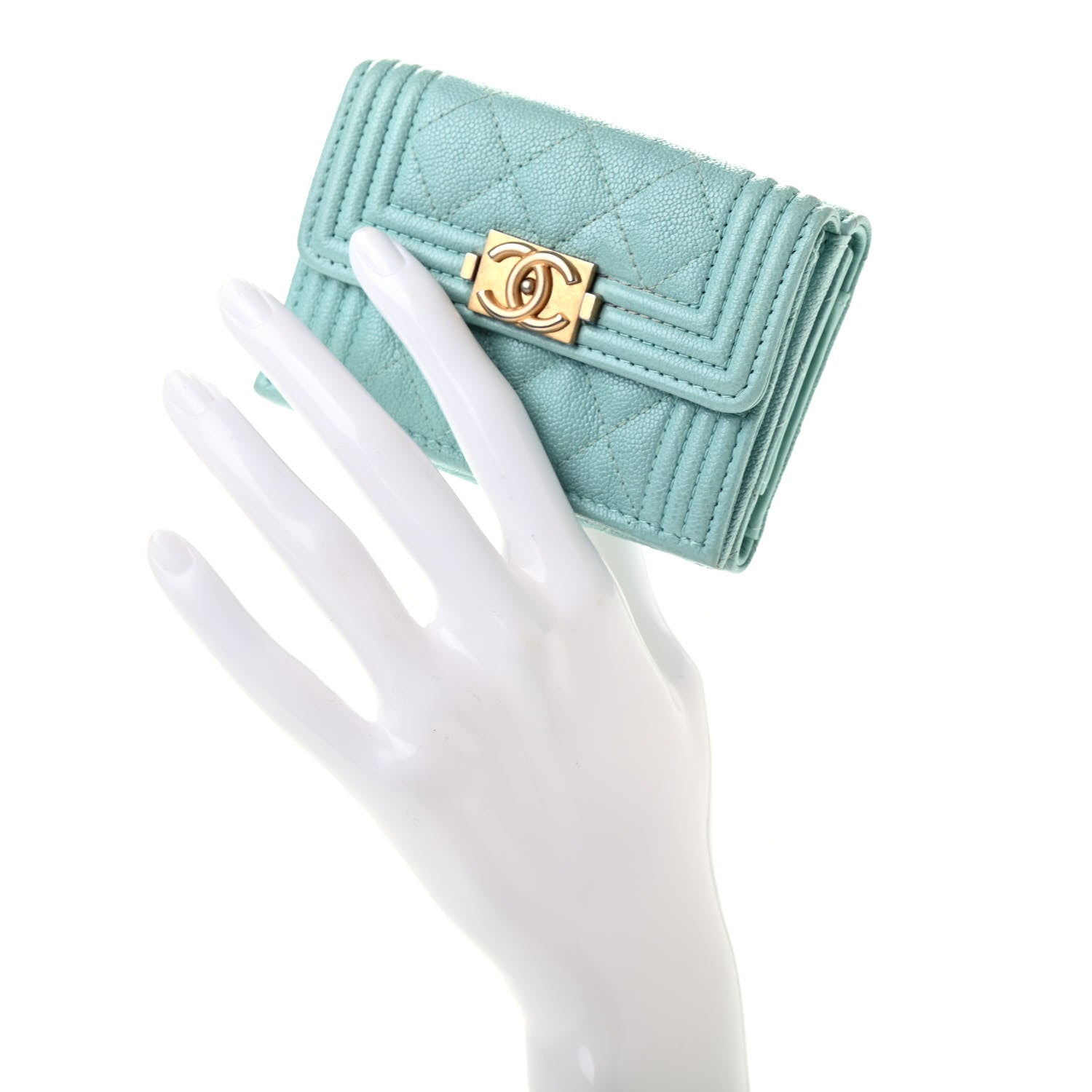 Chanel Caviar Quilted Small Boy Flap Wallet Light Blue 2 of 8