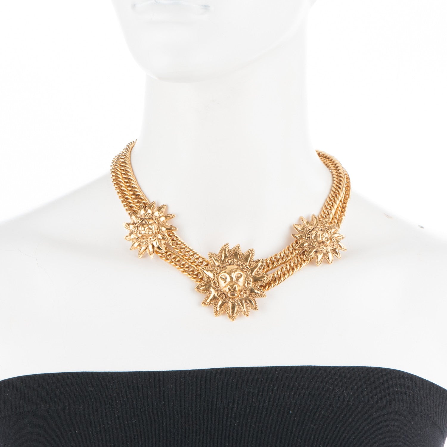 Chanel Multi Strand Chain Leo Lion Sun Medallion Necklace Gold 2 of 4