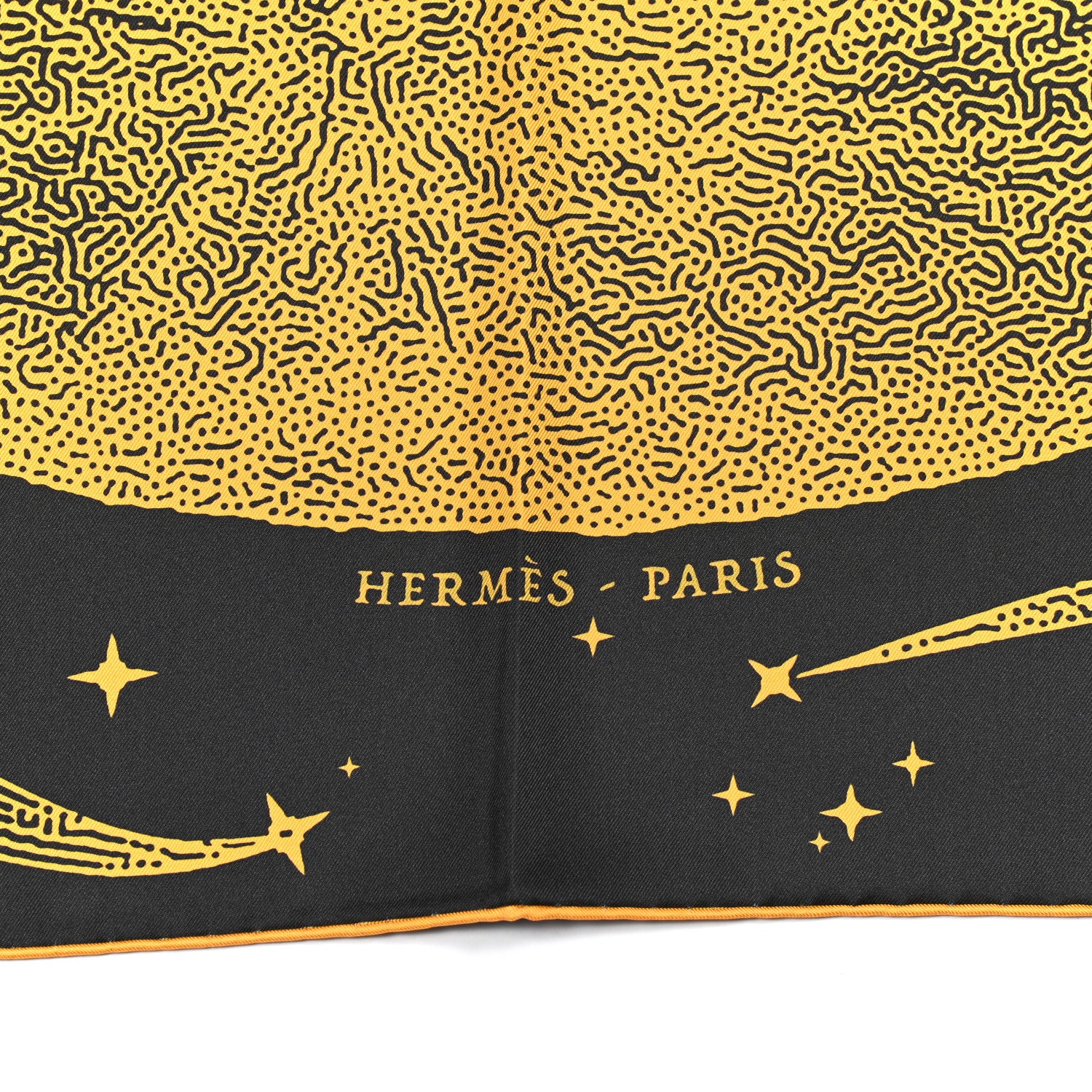 Hermes Silk Clair De Lune Double Face Scarf 90 Black Jaune D'Or Bleu 6 of 9