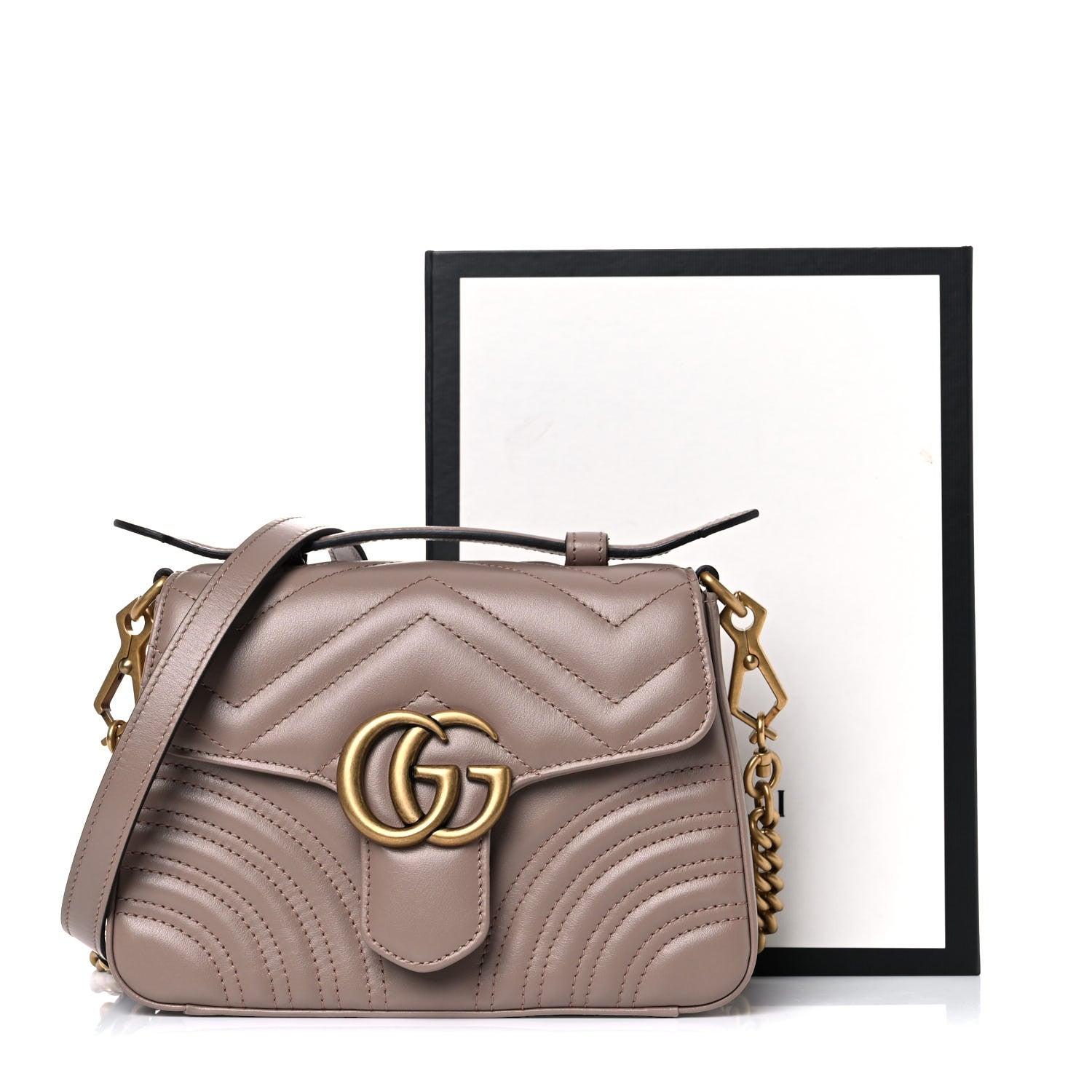 Gucci Calfskin Matelasse Mini GG Marmont Top Handle Shoulder Bag Porcelain Rose 11 of 11