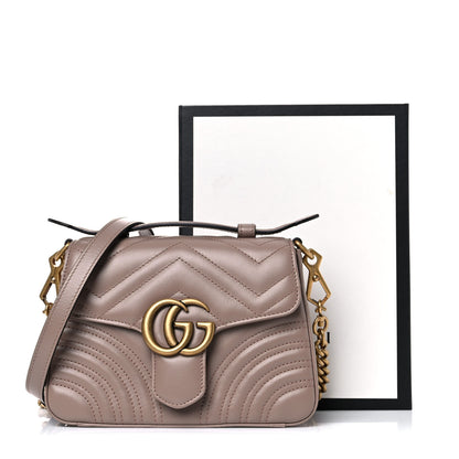 Gucci Calfskin Matelasse Mini GG Marmont Top Handle Shoulder Bag Porcelain Rose 11 of 11