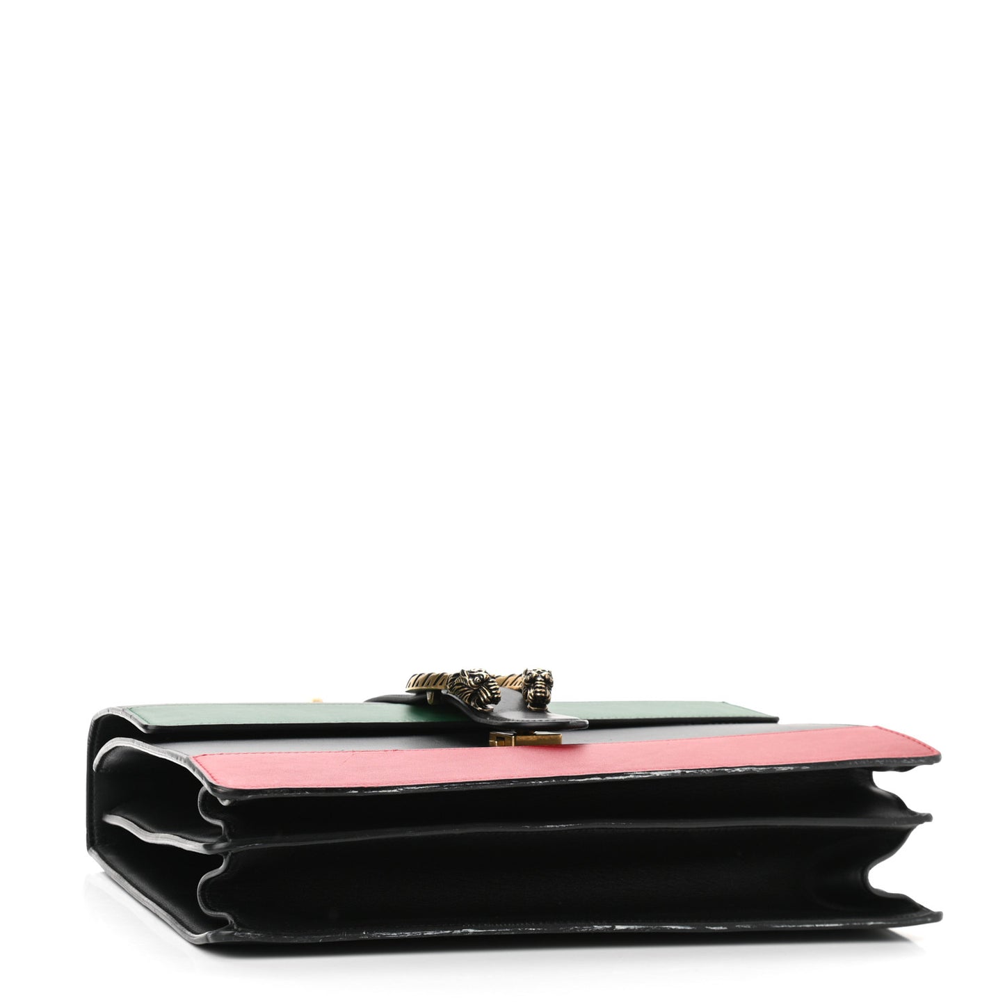 Calfskin Bamboo Web Large Dionysus Top Handle Bag Black Bright Evergreen Hibiscus Red