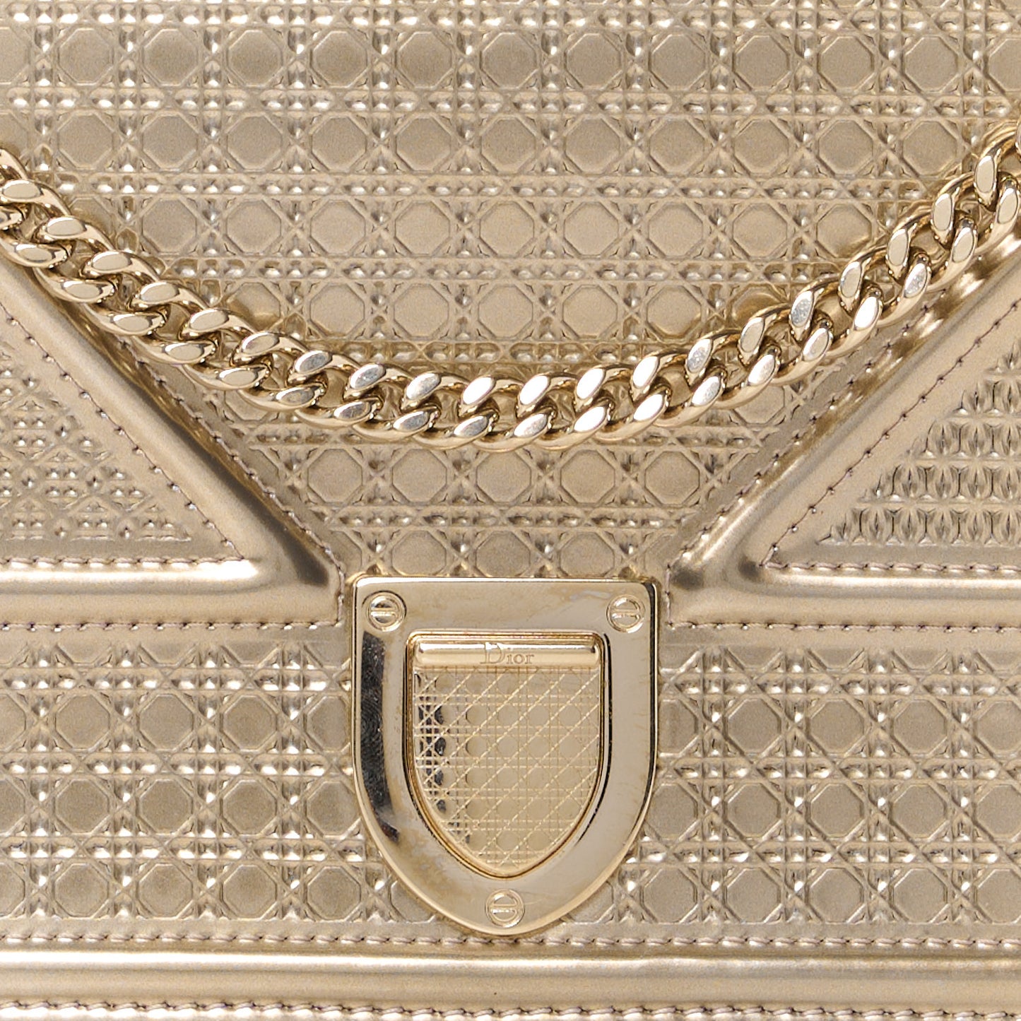 Metallic Patent Micro-Cannage Diorama Wallet on Chain Pouch Gold