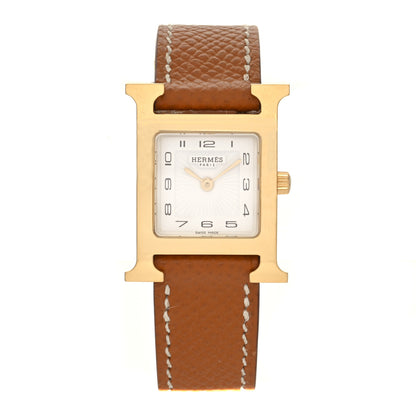 Hermes Stainless Steel Epsom 21mm Heure H Hour Quartz Watch Gold 1 of 5