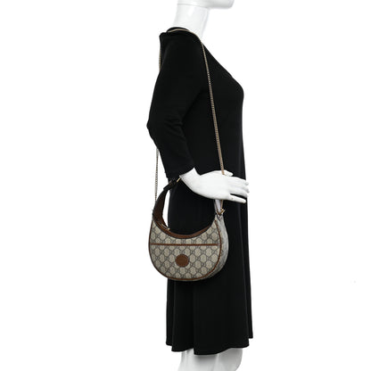 Gucci GG Supreme Monogram Azalea Calfskin Mini Retro Interlocking G Half Moon Bag Beige Ebony Brown Sugar 2 of 14