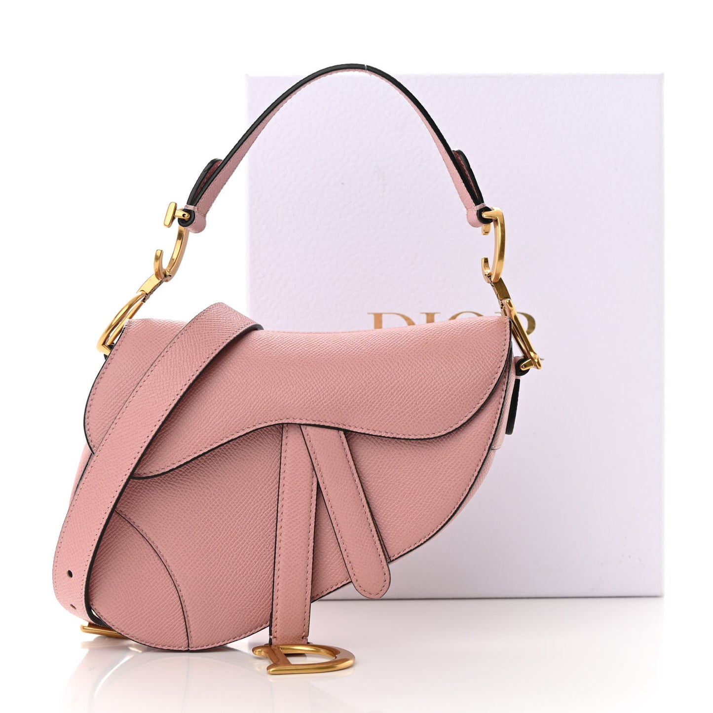 Grained Calfskin Mini Saddle Bag With Strap Pink