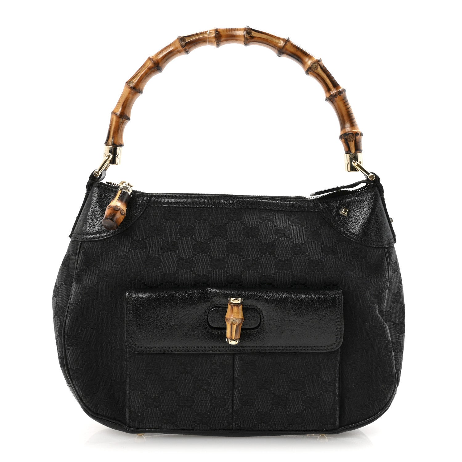 Gucci Monogram Bamboo Medium Top Handle Bag Black 1 of 10