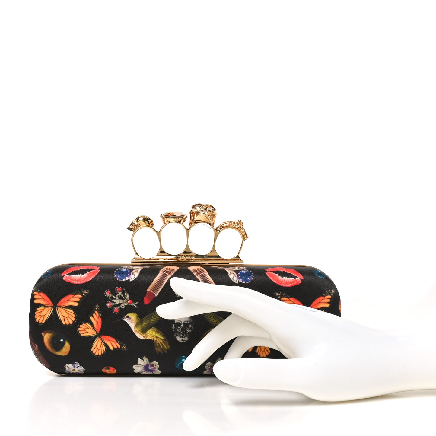 Silk Obsession Print Skull Knuckle Box Clutch Black