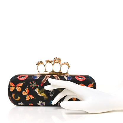 Alexander McQueen Silk Obsession Print Skull Knuckle Box Clutch Black 2 of 9
