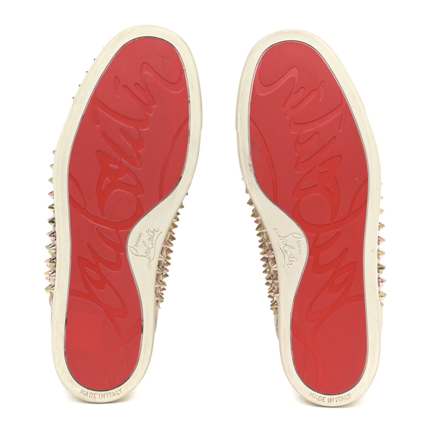 Metallic Crinkled Nappa Womens Louis Spikes Flat Sneakers 38.5 Rose Gold Multicolor